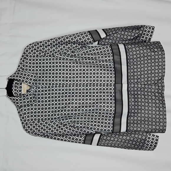 MICHAEL KORS LS BLOUSE SUZE SMALL GREY & WHite - Picture 1 of 8
